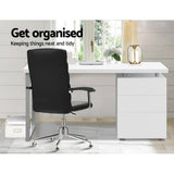 darrahopens Furniture > Office Artiss Metal Desk with 3 Drawers - White
