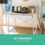 darrahopens Furniture > Office Artiss Metal Desk with Drawer - White with Wooden Top
