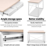 darrahopens Furniture > Office Artiss Metal Desk with Drawer - White with Wooden Top