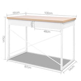 darrahopens Furniture > Office Artiss Metal Desk with Drawer - White with Wooden Top