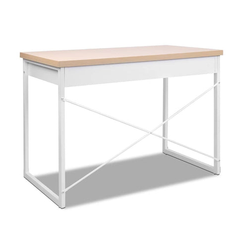 darrahopens Furniture > Office Artiss Metal Desk with Drawer - White with Wooden Top