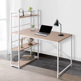 darrahopens Furniture > Office Artiss Metal Desk with Shelves - White with Oak Top