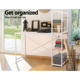 darrahopens Furniture > Office Artiss Metal Desk with Shelves - White with Oak Top