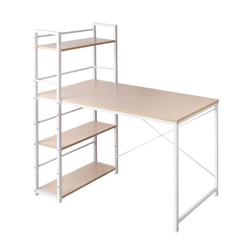 darrahopens Furniture > Office Artiss Metal Desk with Shelves - White with Oak Top