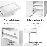 darrahopens Furniture > Office Artiss Metal Desk With Storage Cabinets - White