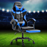 darrahopens Furniture > Office Artiss Office Chair Leather Gaming Chairs Footrest Recliner Study Work Blue