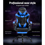 darrahopens Furniture > Office Artiss Office Chair Leather Gaming Chairs Footrest Recliner Study Work Blue