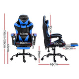 darrahopens Furniture > Office Artiss Office Chair Leather Gaming Chairs Footrest Recliner Study Work Blue