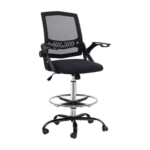 darrahopens Furniture > Office Artiss Office Chair Veer Drafting Stool Mesh Chairs Flip Up Armrest Black