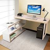 darrahopens Furniture > Office Artiss Rotary Corner Desk with Bookshelf - Brown & White