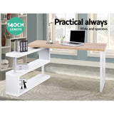 darrahopens Furniture > Office Artiss Rotary Corner Desk with Bookshelf - Brown & White