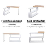 darrahopens Furniture > Office Artiss Rotary Corner Desk with Bookshelf - Brown & White