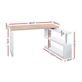 darrahopens Furniture > Office Artiss Rotary Corner Desk with Bookshelf - Brown & White