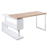 darrahopens Furniture > Office Artiss Rotary Corner Desk with Bookshelf - Brown & White