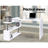 darrahopens Furniture > Office Artiss Rotary Corner Desk with Bookshelf - White