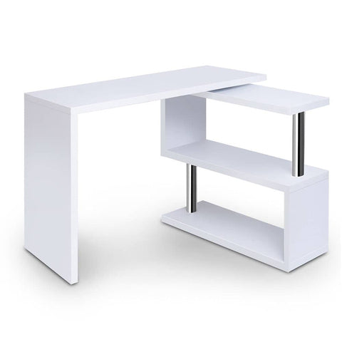 darrahopens Furniture > Office Artiss Rotary Corner Desk with Bookshelf - White