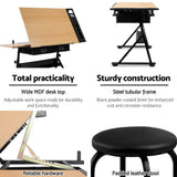 darrahopens Furniture > Office Artiss Tilt Drafting Table Stool Set - Natural & Black