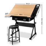 darrahopens Furniture > Office Artiss Tilt Drafting Table Stool Set - Natural & Black