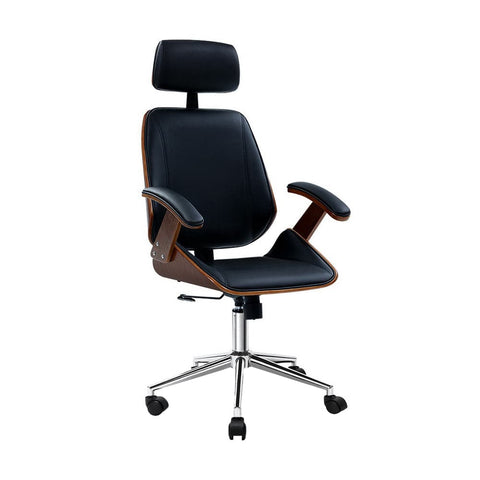 darrahopens Furniture > Office Artiss Wooden Office Chair Computer Gaming Chairs Executive Leather Black