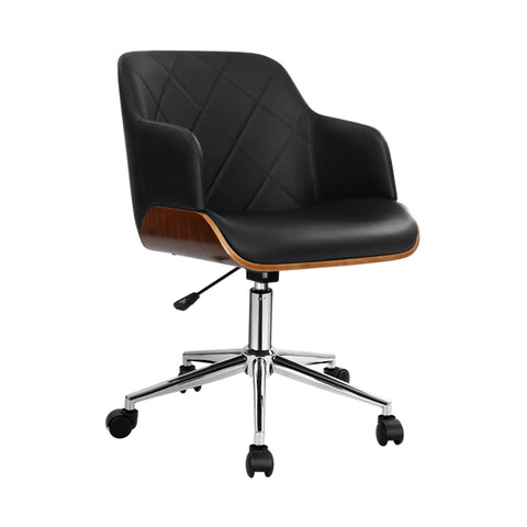 darrahopens Furniture > Office Artiss Wooden Office Chair Computer PU Leather Desk Chairs Executive Black Wood