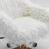 Darrahopens Furniture > Office Fluffy Office Chair Faux Fur Modern Swivel Desk Chair for Women And Girls-White