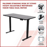 darrahopens Furniture > Office Palermo Standing Desk Sit Stand Height Adjustable Motorised 140cm Table Dual Motor
