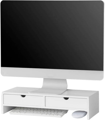 darrahopens Furniture > Office White Monitor Stand Desk Organizer with 2 Drawers