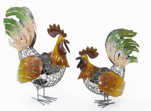 darrahopens Furniture > Outdoor 2 Piece Doodle Doo & Peck Metal Candle Holder