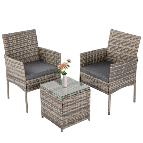 Darrahopens Furniture > Outdoor 2 Seater PE Rattan Outdoor Furniture Chat Set- Mixed Grey