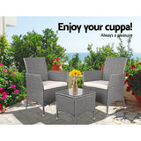 darrahopens Furniture > Outdoor 3 Piece Wicker Outdoor Chair Side Table Furniture Set - Grey