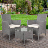darrahopens Furniture > Outdoor 3 Piece Wicker Outdoor Chair Side Table Furniture Set - Grey