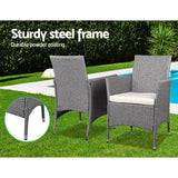 darrahopens Furniture > Outdoor 3 Piece Wicker Outdoor Chair Side Table Furniture Set - Grey
