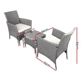 darrahopens Furniture > Outdoor 3 Piece Wicker Outdoor Chair Side Table Furniture Set - Grey