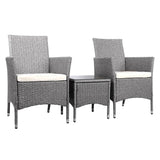 darrahopens Furniture > Outdoor 3 Piece Wicker Outdoor Chair Side Table Furniture Set - Grey