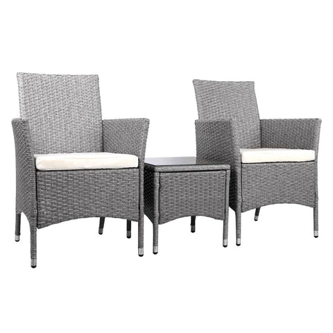 darrahopens Furniture > Outdoor 3 Piece Wicker Outdoor Chair Side Table Furniture Set - Grey