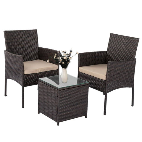 Darrahopens Furniture > Outdoor 3PC Outdoor Bistro Set Brown with Beige Cushion