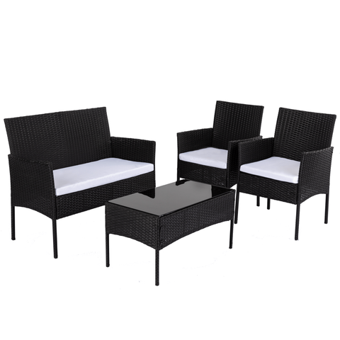Darrahopens Furniture > Outdoor 4 Seater PE Wicker Outdoor Lounge Sofa Set-Black