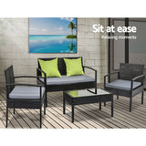 darrahopens Furniture > Outdoor 4 Seater Sofa Set Outdoor Furniture Lounge Setting Wicker Chairs Table Rattan Lounger Bistro Patio Garden Cushions Black