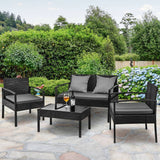 darrahopens Furniture > Outdoor 4 Seater Sofa Set Outdoor Furniture Lounge Setting Wicker Chairs Table Rattan Lounger Bistro Patio Garden Cushions Black