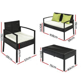 darrahopens Furniture > Outdoor 4 Seater Sofa Set Outdoor Furniture Lounge Setting Wicker Chairs Table Rattan Lounger Bistro Patio Garden Cushions Black
