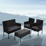 Darrahopens Furniture > Outdoor 4 Seater Wicker Outdoor Lounge Set - Black
