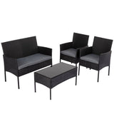 Darrahopens Furniture > Outdoor 4 Seater Wicker Outdoor Lounge Set - Black