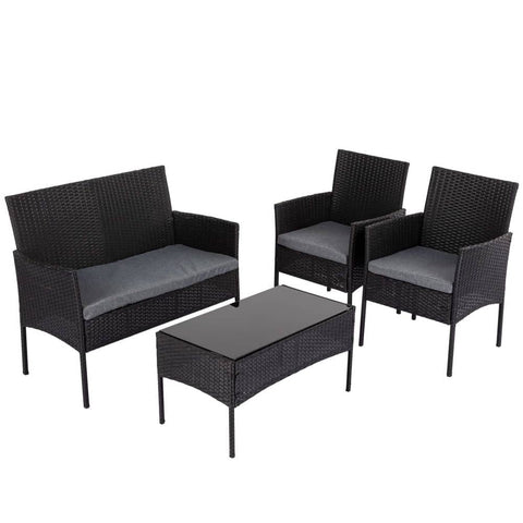 Darrahopens Furniture > Outdoor 4 Seater Wicker Outdoor Lounge Set - Black