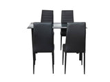 Darrahopens Furniture > Outdoor 5PC Indoor Dining Table and Chairs Dinner Set Glass Leather Kitchen-Mix Black