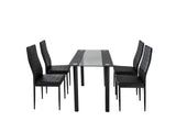 Darrahopens Furniture > Outdoor 5PC Indoor Dining Table and Chairs Dinner Set Glass Leather Kitchen-Mix Black