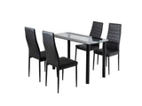 Darrahopens Furniture > Outdoor 5PC Indoor Dining Table and Chairs Dinner Set Glass Leather Kitchen-Mix Black