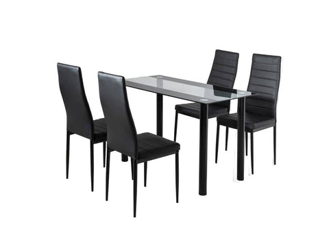 Darrahopens Furniture > Outdoor 5PC Indoor Dining Table and Chairs Dinner Set Glass Leather Kitchen-Mix Black
