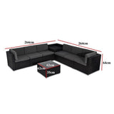 Darrahopens Furniture > Outdoor 8PCS Outdoor Furniture Modular Lounge Sofa Lizard - Black