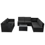 Darrahopens Furniture > Outdoor 8PCS Outdoor Furniture Modular Lounge Sofa Lizard - Black