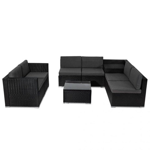 Darrahopens Furniture > Outdoor 8PCS Outdoor Furniture Modular Lounge Sofa Lizard - Black
